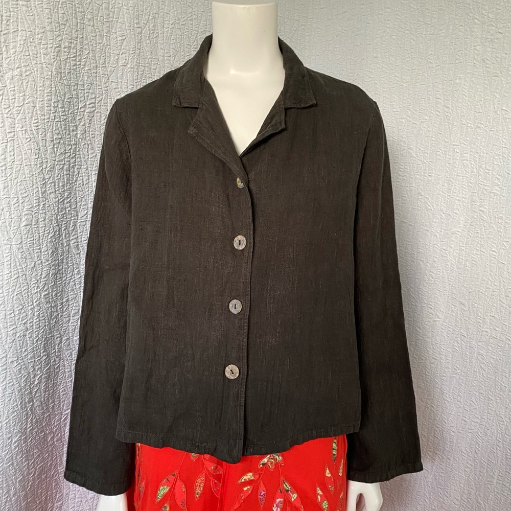Bryan Walker Black Linen Shirt Jacket Lagenlook Boho Hippie